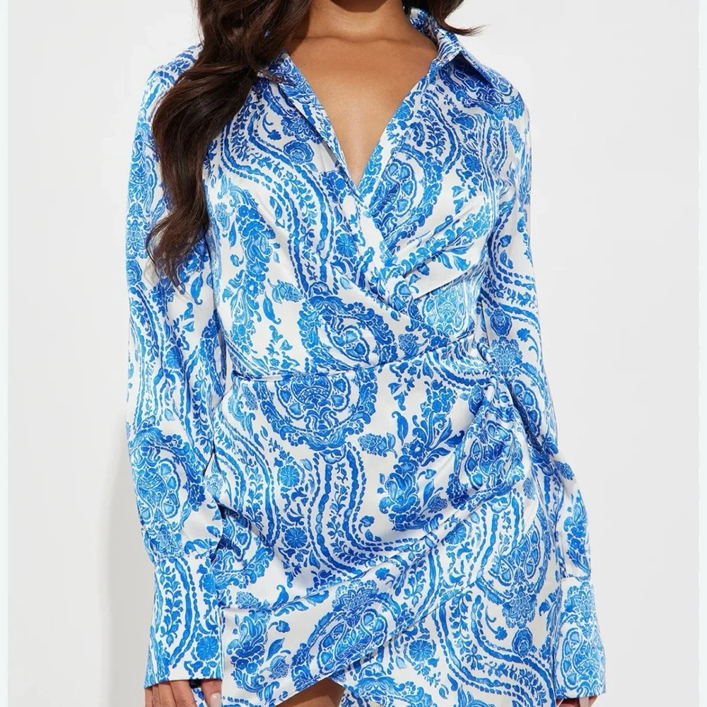 Fashion Nova Blue and White Mini Dress - Picture 2 of 12